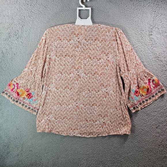 NEW Savanna Jane Top‎ Blouse Women Small Embroidered Bell Sleeve Multicolor Boho - Picture 6 of 10